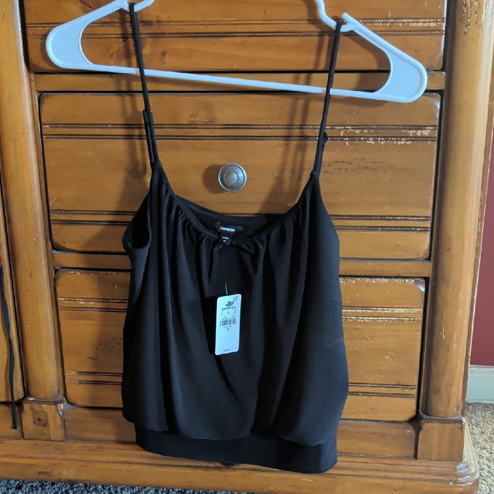 NWT Express Soft & Stretchy Ruched Scoop Neck Cami Top - Black - XS